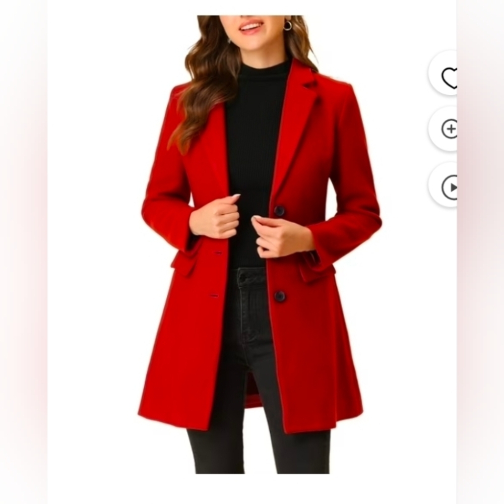 Allegra K Women's Coat Solid Color Notched Lapel Single Breasted Winter Peacoat